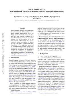 KorNLI and KorSTS: New Benchmark Datasets for Korean Natural Language
  Understanding
