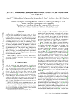 Universal Adversarial Perturbations Generative Network for Speaker
  Recognition