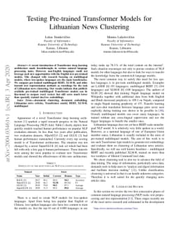 Testing pre-trained Transformer models for Lithuanian news clustering