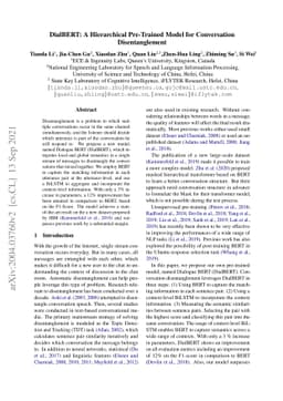 DialBERT: A Hierarchical Pre-Trained Model for Conversation
  Disentanglement