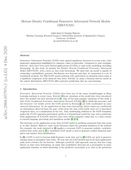 Mixture Density Conditional Generative Adversarial Network Models
  (MD-CGAN)