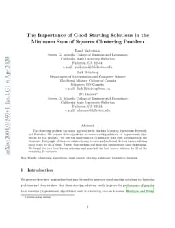 The Importance of Good Starting Solutions in the Minimum Sum of Squares
  Clustering Problem