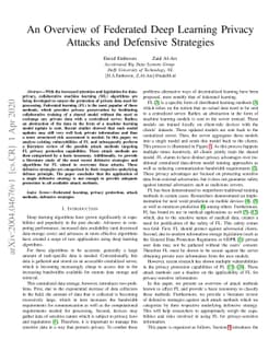 An Overview of Federated Deep Learning Privacy Attacks and Defensive
  Strategies