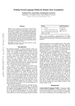 Probing Neural Language Models for Human Tacit Assumptions
