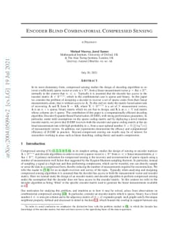Encoder blind combinatorial compressed sensing