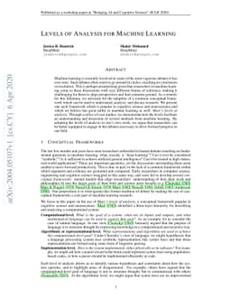 Levels of Analysis for Machine Learning