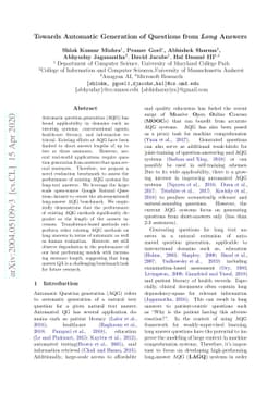 Towards Automatic Generation of Questions from Long Answers
