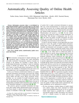 Automatically Assessing Quality of Online Health Articles