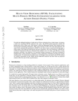Multi-View Matching (MVM): Facilitating Multi-Person 3D Pose Estimation
  Learning with Action-Frozen People Video
