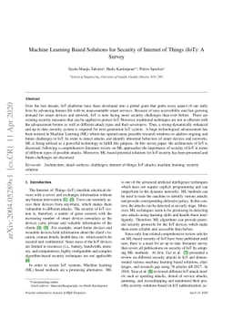 Machine Learning Based Solutions for Security of Internet of Things
  (IoT): A Survey