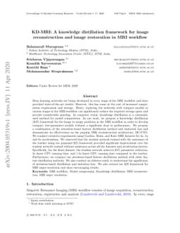 KD-MRI: A knowledge distillation framework for image reconstruction and
  image restoration in MRI workflow