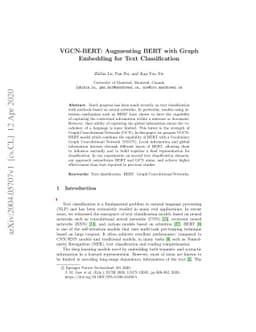 VGCN-BERT: Augmenting BERT with Graph Embedding for Text Classification