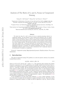 Analysis of The Ratio of $\ell_1$ and $\ell_2$ Norms in Compressed
  Sensing