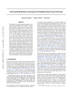 Adversarial Robustness Guarantees for Random Deep Neural Networks