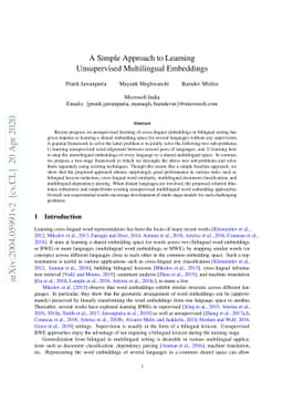 A Simple Approach to Learning Unsupervised Multilingual Embeddings