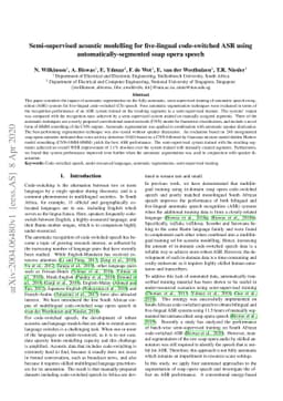 Semi-supervised acoustic modelling for five-lingual code-switched ASR
  using automatically-segmented soap opera speech