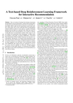 A Text-based Deep Reinforcement Learning Framework for Interactive
  Recommendation