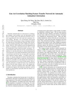 Line Art Correlation Matching Feature Transfer Network for Automatic
  Animation Colorization