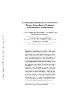 Extending Text Informativeness Measures to Passage Interestingness
  Evaluation (Language Model vs. Word Embedding)