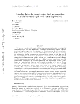 Bounding boxes for weakly supervised segmentation: Global constraints
  get close to full supervision