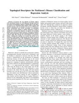 Topological Descriptors for Parkinson's Disease Classification and
  Regression Analysis