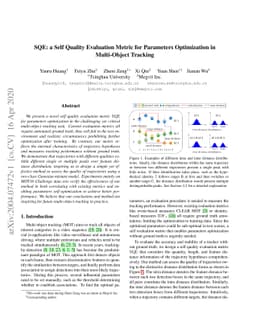 SQE: a Self Quality Evaluation Metric for Parameters Optimization in
  Multi-Object Tracking