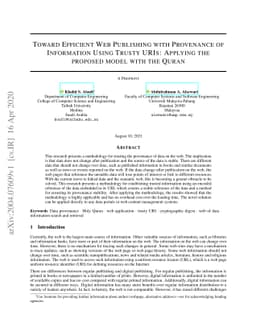 Toward Efficient Web Publishing with Provenance of Information Using
  Trusty URIs: Applying the proposed model with the Quran