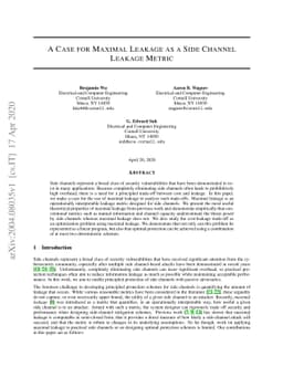 A Case for Maximal Leakage as a Side Channel Leakage Metric