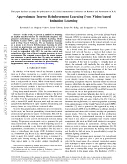 Approximate Inverse Reinforcement Learning from Vision-based Imitation
  Learning