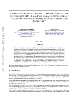 A modified deep convolutional neural network for detecting COVID-19 and
  pneumonia from chest X-ray images based on the concatenation of Xception and
  ResNet50V2