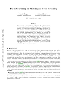 Batch Clustering for Multilingual News Streaming