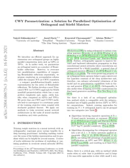 CWY Parametrization: a Solution for Parallelized Optimization of
  Orthogonal and Stiefel Matrices