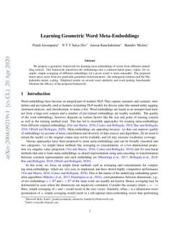 Learning Geometric Word Meta-Embeddings
