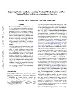 Improving Positive Unlabeled Learning: Practical AUL Estimation and New
  Training Method for Extremely Imbalanced Data Sets