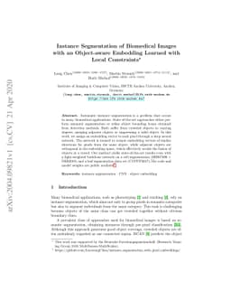 Instance Segmentation of Biomedical Images with an Object-aware
  Embedding Learned with Local Constraints