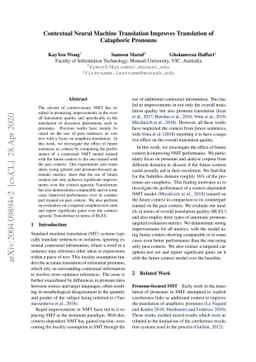 Contextual Neural Machine Translation Improves Translation of Cataphoric
  Pronouns