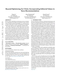 Beyond Optimizing for Clicks: Incorporating Editorial Values in News
  Recommendation