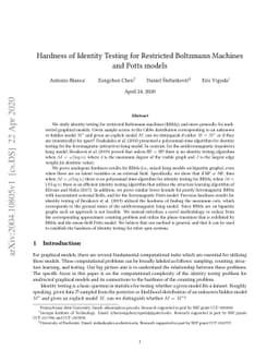 Hardness of Identity Testing for Restricted Boltzmann Machines and Potts
  models
