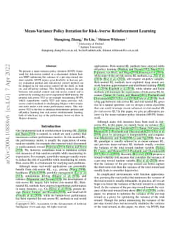 Mean-Variance Policy Iteration for Risk-Averse Reinforcement Learning