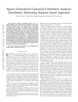 Sparse Generalized Canonical Correlation Analysis: Distributed
  Alternating Iteration based Approach