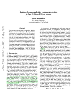 Jealousy-freeness and other common properties in Fair Division of Mixed
  Manna