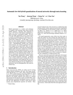 Automatic low-bit hybrid quantization of neural networks through meta
  learning