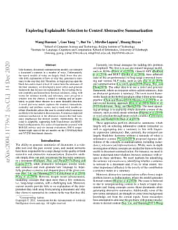 Exploring Explainable Selection to Control Abstractive Summarization