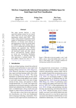 MixText: Linguistically-Informed Interpolation of Hidden Space for
  Semi-Supervised Text Classification