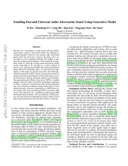 Enabling Fast and Universal Audio Adversarial Attack Using Generative
  Model