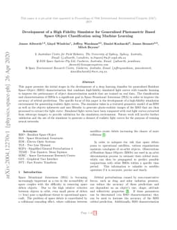 Development of a High Fidelity Simulator for Generalised Photometric
  Based Space Object Classification using Machine Learning