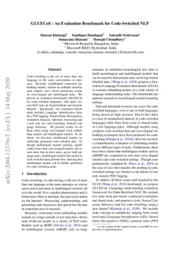 GLUECoS : An Evaluation Benchmark for Code-Switched NLP