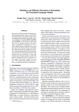 Masking as an Efficient Alternative to Finetuning for Pretrained
  Language Models