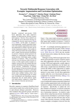 Towards Multimodal Response Generation with Exemplar Augmentation and
  Curriculum Optimization