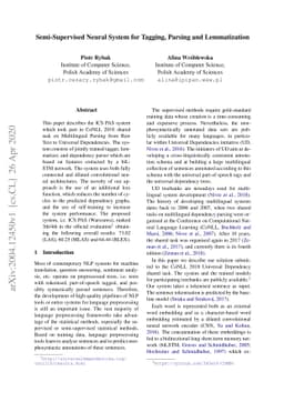 Semi-Supervised Neural System for Tagging, Parsing and Lematization